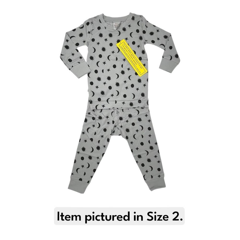 Hanna Andersson NWT HannaSoft Long Johns Stars & Moon Tonal on Grey. Size 2. PJs